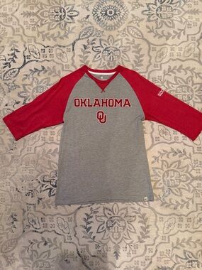 Oklahoma men’s Raglan Baseball Tee - Gray and Red